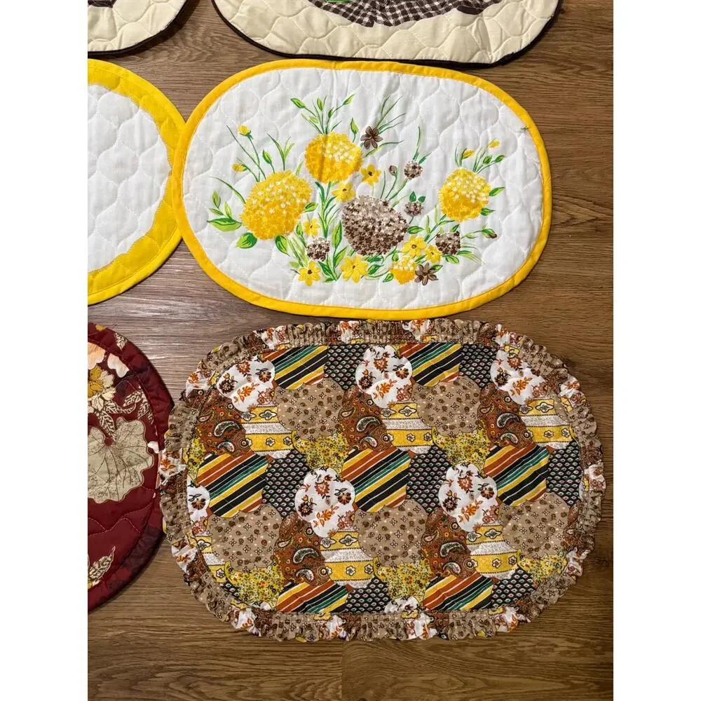 Vintage Handmade Quilted Placemats Lot of 6 Floral Fruit 19x13